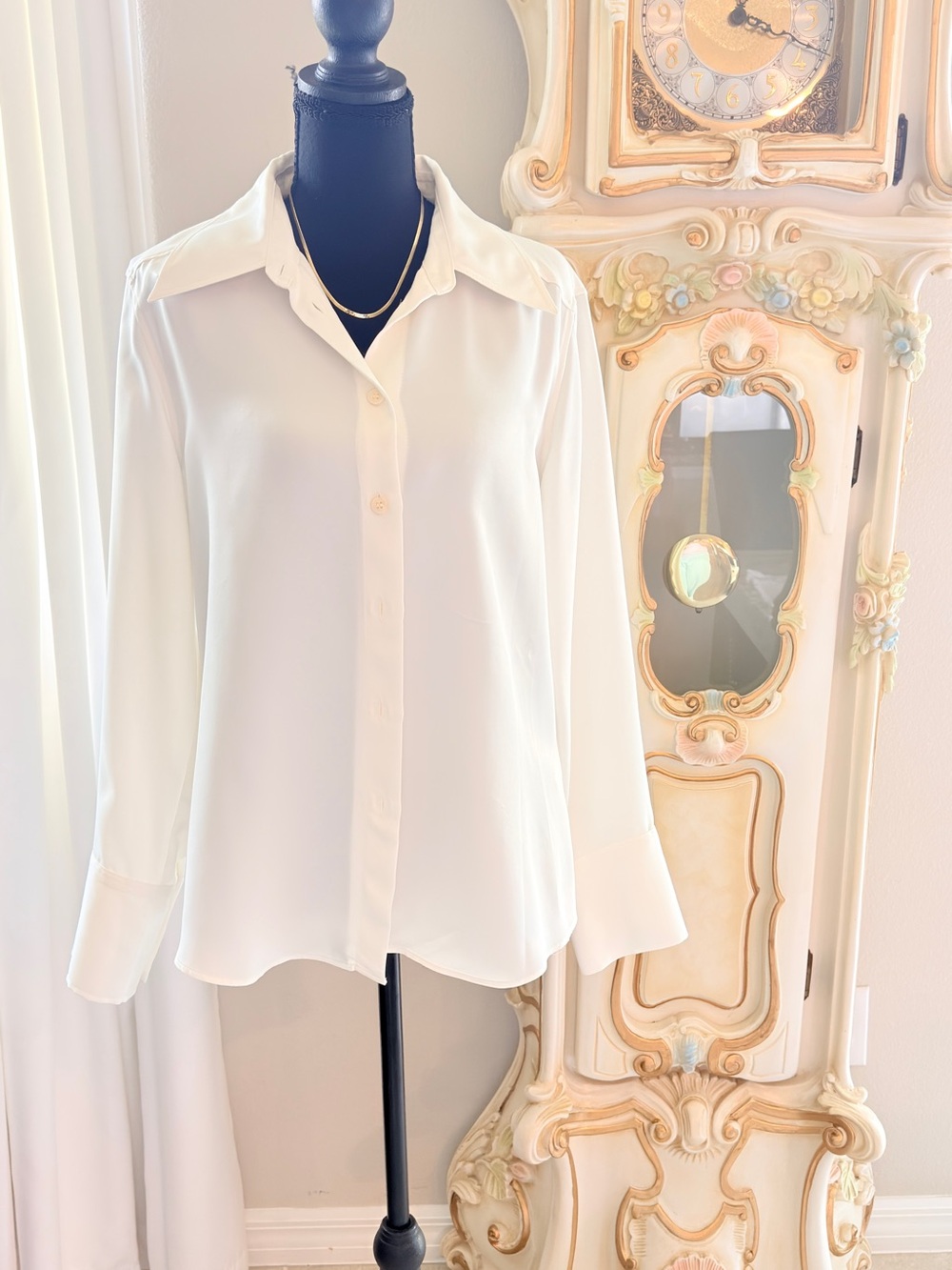Zara White Long-Sleeve Button-Down Shirt